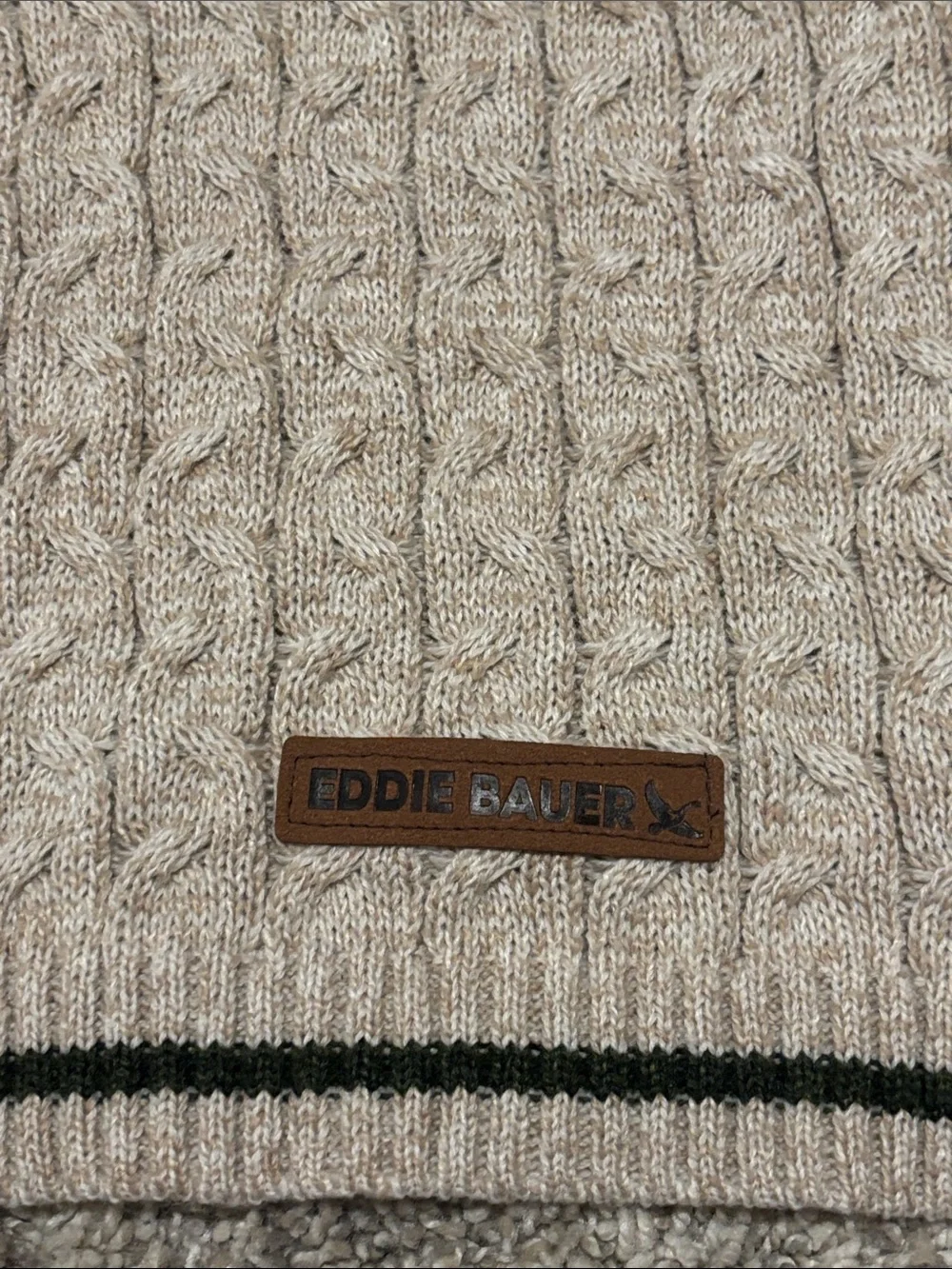 Eddie Bauer Thick Knit Crewneck Dog Sweater Oatmeal Green X-Large